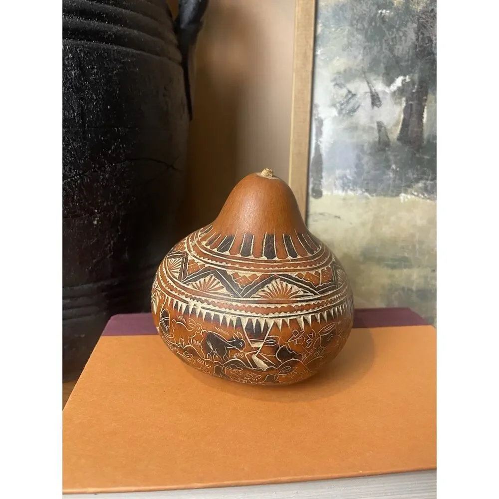 Peruvian Carved South American Gourd 